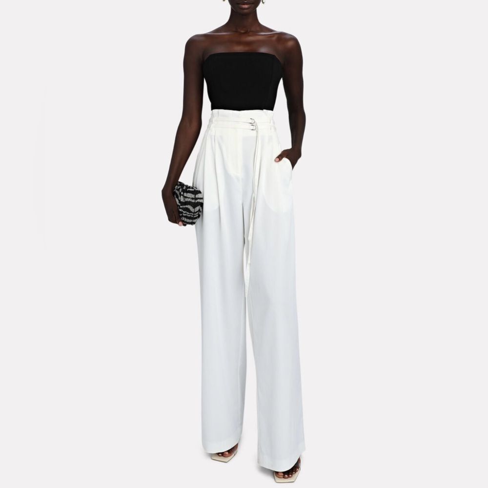 DEREK LAM 10 CROSBY White Wide Leg Pants High-Rise
